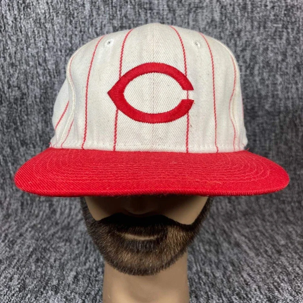 Sports Specialties Cincinnati Reds Hat Mens 7 1/2 White Red Pinstripe Fitted MLB